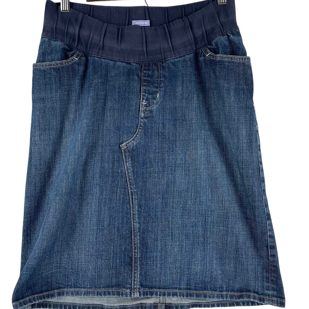 VTG Gap Maternity Womens Denim Skirt SZ 8 Dark Wash Stretch Pull-On Knee-Length